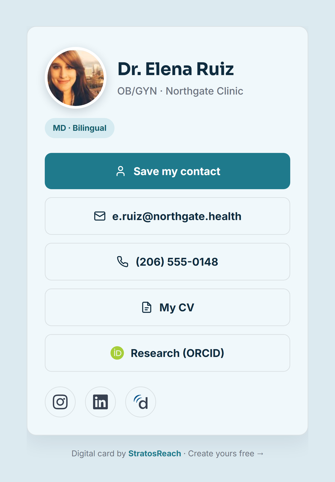 Healthcare digital business card example