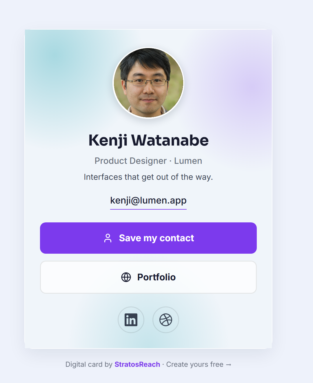 Soft Glass digital business card example