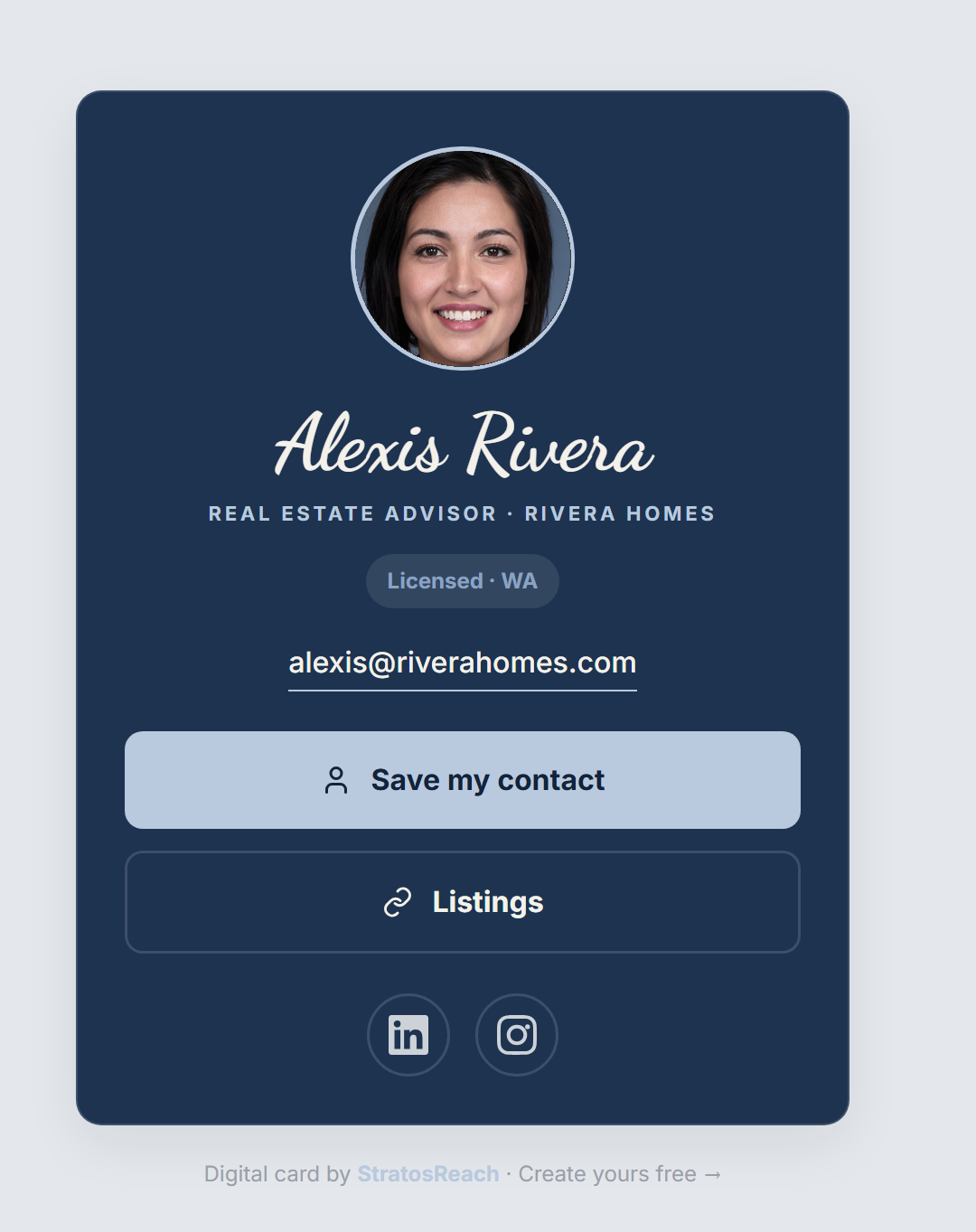 Navy digital business card example