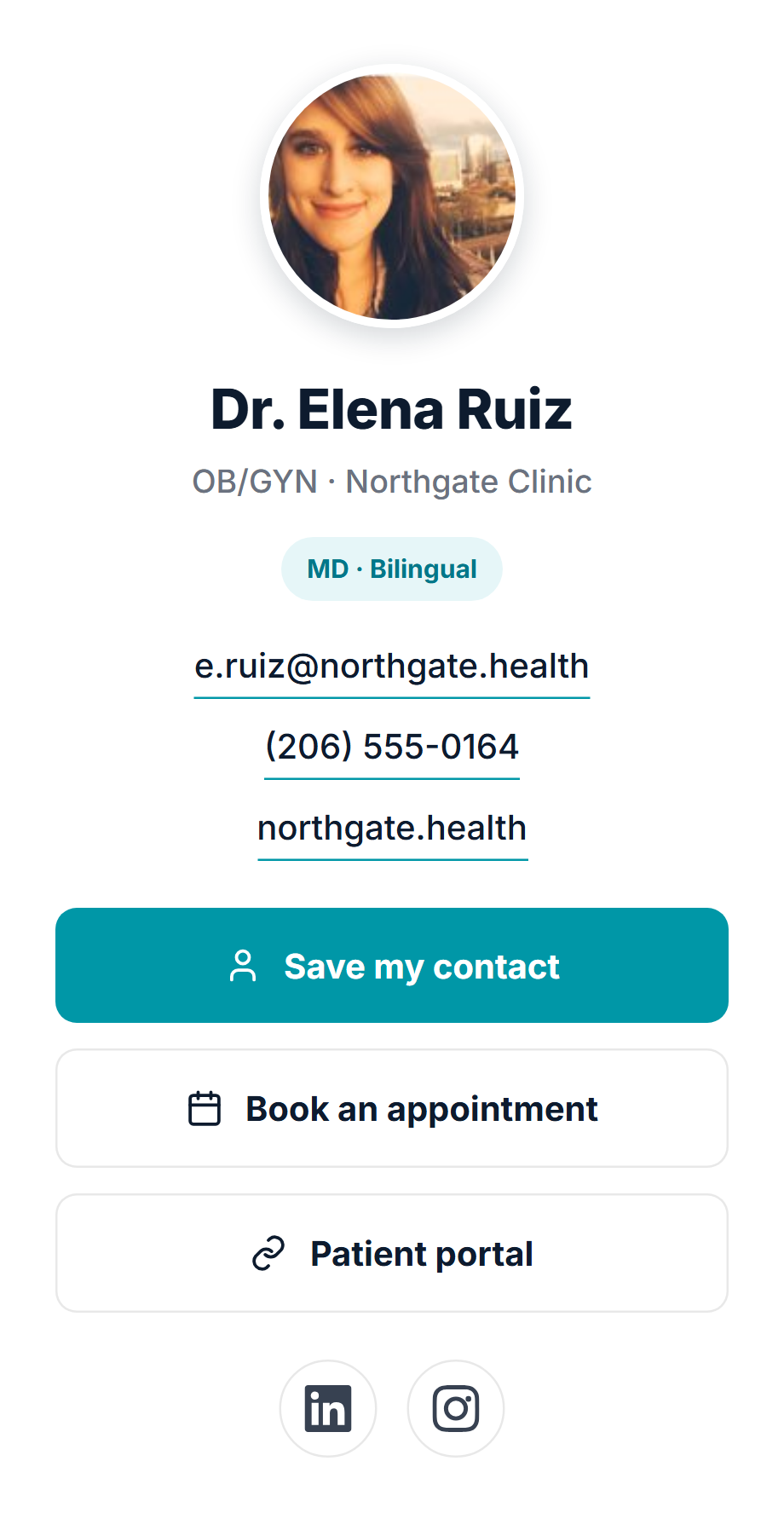 Digital business card for a physician on a phone