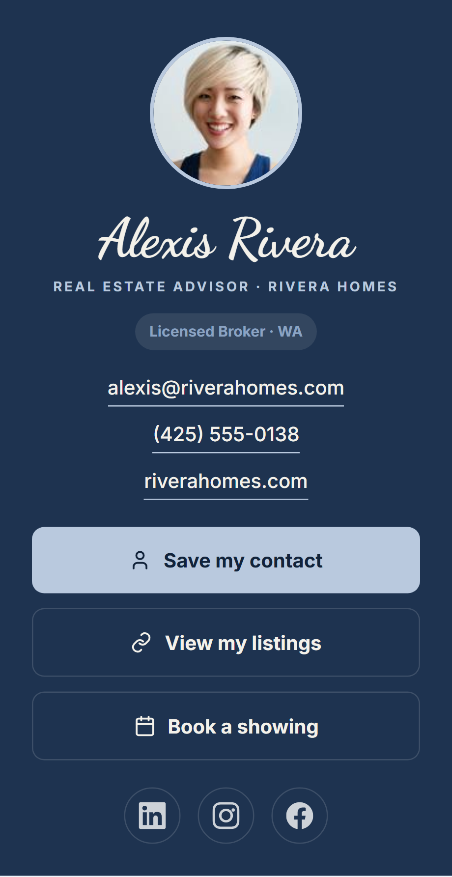Digital business card example on a phone