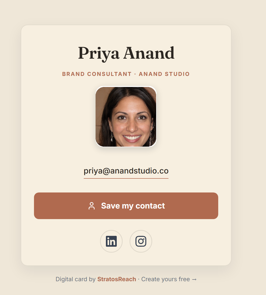 Warm Editorial digital business card example