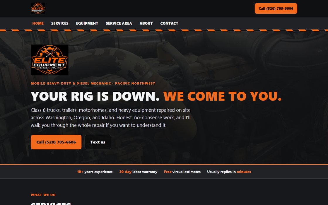 The Elite Equipment Service & Repair website I built